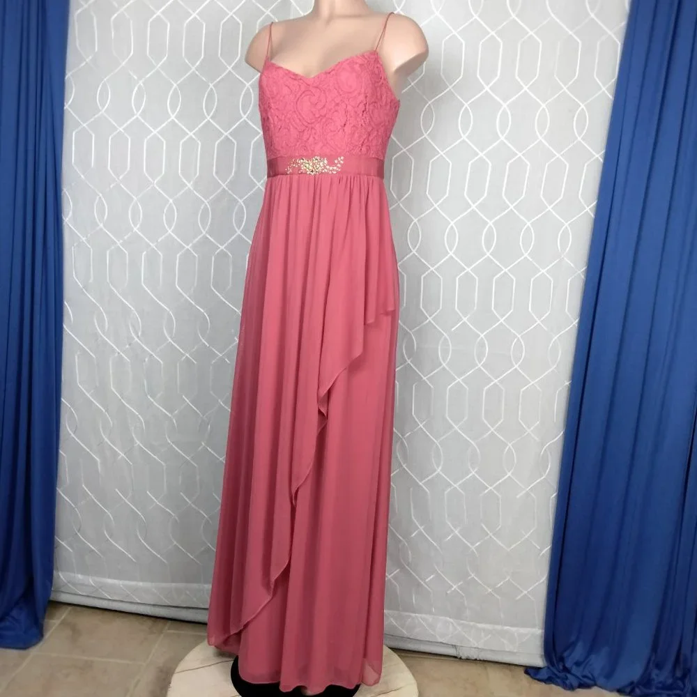 Adriana Papell Gown Salmon Peach Bridesmaid, Prom, evening gown Lace Top8 - Picture 10 of 10